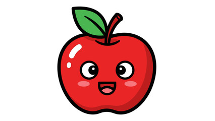 Happy cartoon red apple with a smiling face and green leaf, suitable for children's illustrations