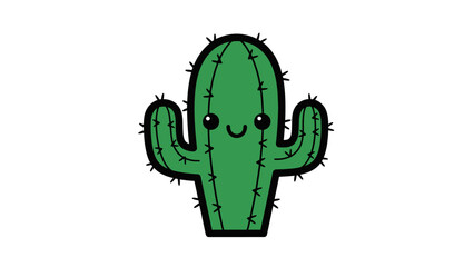 Cute cartoon cactus character with a smiling face and spiky arms against a plain background