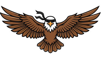 A fierce eagle with a ninja mask flying majestically against a clear blue sky