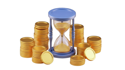 Time is Money: Hourglass and Gold Coins Concept