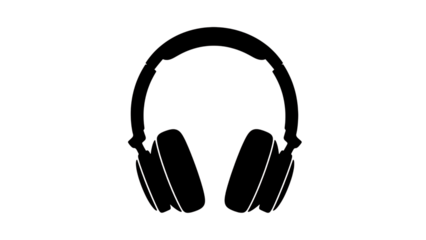 White outline headphones on black background isolated on a transparent background