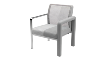 White perforated armchair with metal frame isolated on a transparent background