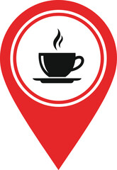 Coffee location pin icon illustration with steaming cup symbol, perfect for cafe maps, navigation graphics, store locators, and coffee shop branding