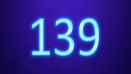 Glowing blue number design of 139 on blue background.
