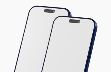 Two smartphones modern design with a blue frame on a white background, perfect for technology concepts and showcasing pr
