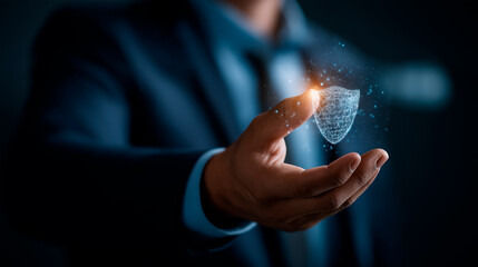 Metaverse cybersecurity cybercrime visualization faceless businessman interface crypto currency protection digital network technology virus attack shield defocused digital dis