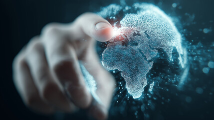 Human Hand Touching Digital Earth Globe Network and Data Connection