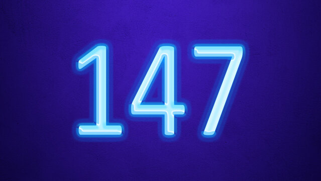 Glowing blue number design of 147 on blue background.