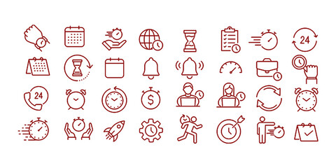 Vector monochrome time schedule line icon set