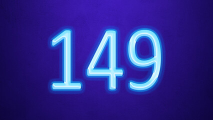 Glowing blue number design of 149 on blue background.