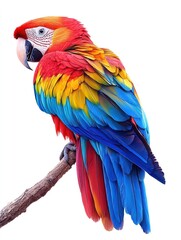 Fototapeta premium Vibrant macaw perched on a branch, displaying bright red, yellow, and blue feathers