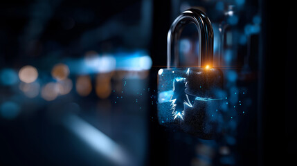 Hacker attack and data breach visualization information leak concept display double exposure cyber background broken lock symbol security compromise representation defocused