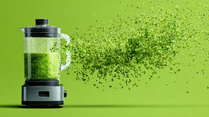 A blender creating a refreshing green smoothie, with a splash of color
