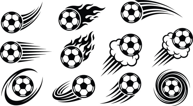 Dynamic soccer ball motion icons for sports branding, team logos and athletic design projects