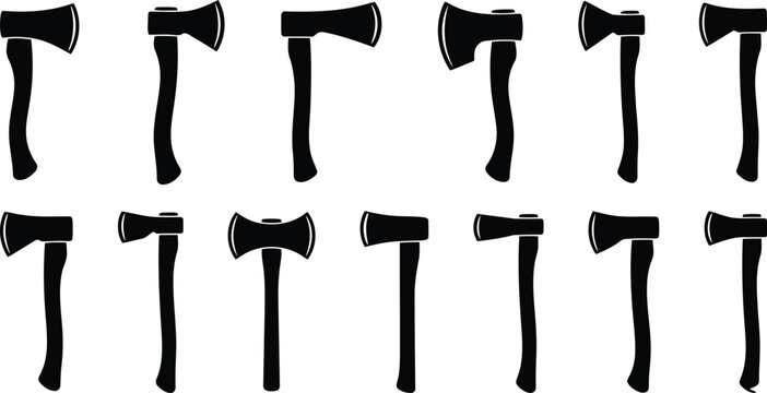 Set of axe silhouettes with various hatchet and battle axe designs