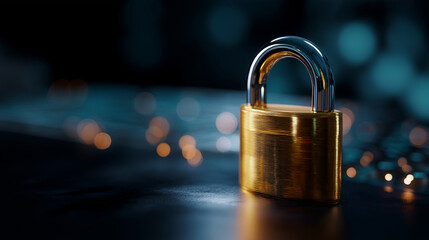 Padlock symbol for computer data protection security system visualization encryption control concept privacy preservation display access control representation defocused digit