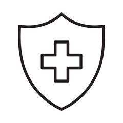 Obraz premium Simple line art icon of a shield with a medical cross symbolizing health protection and security
