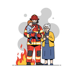 Firefighter Rescues Child and Elderly Woman from Fire and Smoke