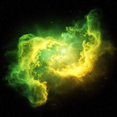 Vibrant green and yellow nebula glowing brightly in outer space with stars