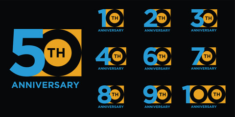 Collection of anniversary logo design template. Celebration days special graphic. square icon vector symbol concept