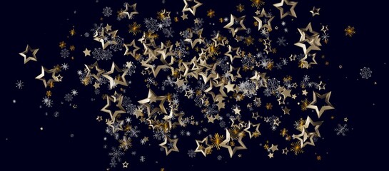 Festive abstract gold stars and snowflakes floating against a deep blue backdrop, perfect for holiday greetings © vegefox.com