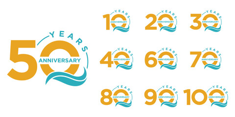 Collection of anniversary logo design template. Celebration days special graphic. sea wave vector symbol concept