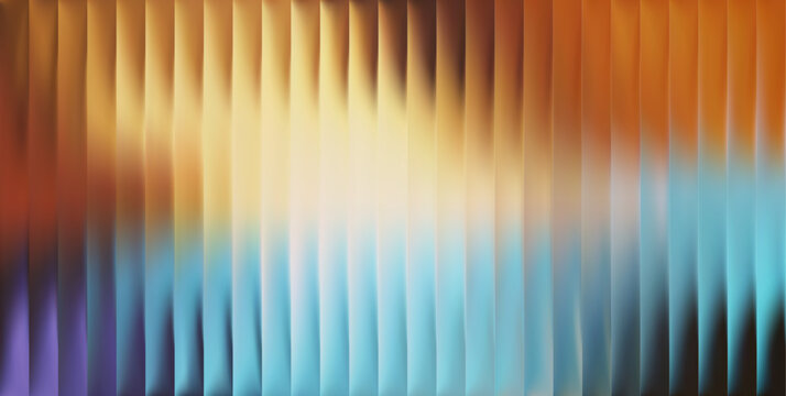 Vector Colorful Blurred Blue Orange Yellow Gradient background. Ribbed glass texture. Pastel Gradient bg. Glossy Ripple Stripes