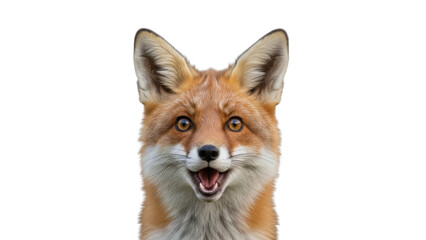 Obraz premium Frontal close-up headshot portrait of a wild Red Fox with surprised and happy expression isolated PNG with Transparent Background