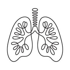 Fototapeta premium Continuous line drawing of human lungs and trachea, illustrating the respiratory system