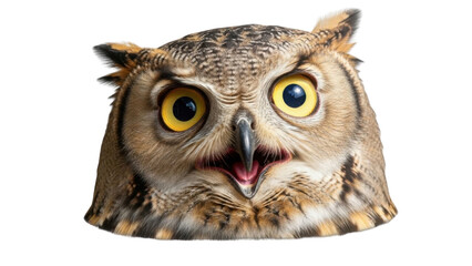Detailed Realistic Shot of a Surprised Eurasian Eagle Owl Head Portrait isolated PNG with Transparent Background