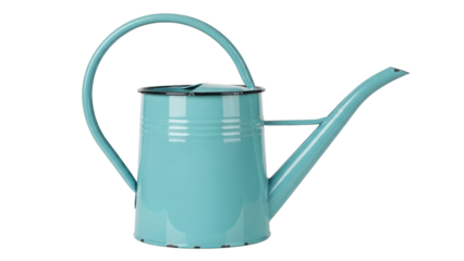 Turquoise watering can PNG isolated on transparent background, vintage style garden tool for watering plants and flowers