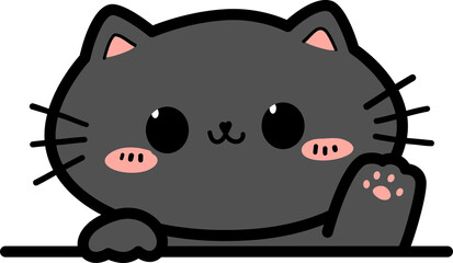 Cute cartoon black cat waving paw, Kitty greeting wave hand © ciaoaleandro