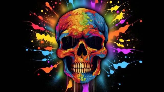 Colorful skull splash art on black background