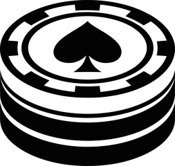 Stack of casino chips with a spade symbol. Gambling game. Poker token icon. Black and white gambling concept. Vector illustration