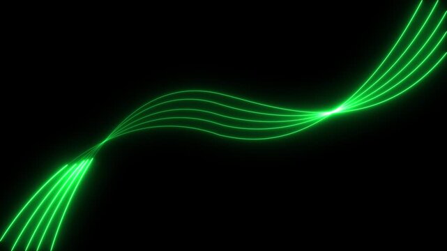 Green color five neon line animation on black background. 4k video
