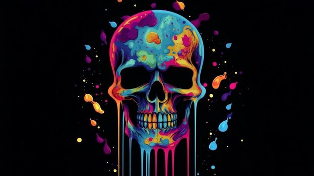 Colorful skull splash art on black background