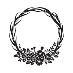 Elegant floral wreath with roses and leaves a beautiful black and white design