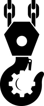 Black crane hook and chain icon. Industrial lifting equipment symbol. Flat vector illustration for app, web, construction design