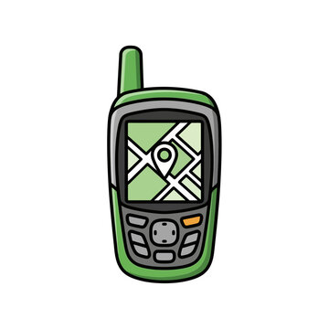 Green Handheld GPS Device with Map and Location Pin, Flat Vector Illustration