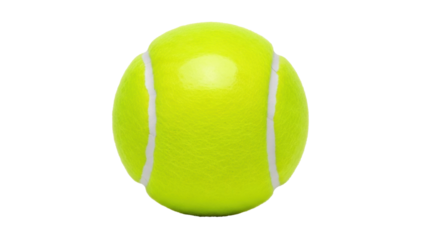 Bright yellow tennis ball PNG isolated on transparent background, sports equipment for tennis match and recreational activity