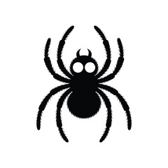 A simple black silhouette of a spider with visible eyes and legs