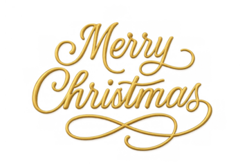 Golden merry christmas text featuring elegant calligraphy, 3d rendering of festive holiday season greeting with transparent background