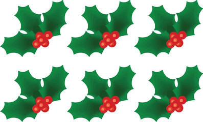 six christmas holly berry leaves icons set vector illustration design 