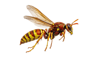 Eastern yellowjacket wasp PNG isolated on transparent background, detailed insect with yellow and brown markings, stinging pest