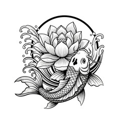 Koi Fish and Lotus Flower: Elegant Japanese Tattoo Design Vector Art