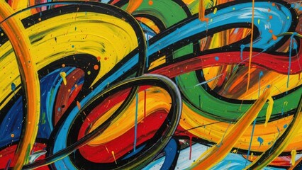 Vibrant abstract graffiti art with swirling colors and bold lines