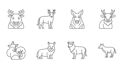 Line art animal illustrations various deer and sheep for design resources