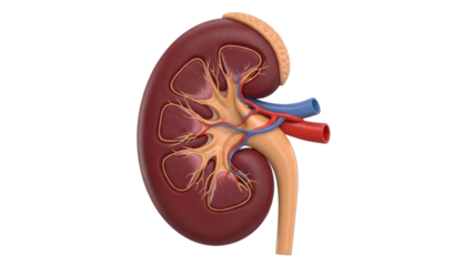 Human kidney anatomy isolated PNG, detailed medical diagram of renal system for educational and healthcare purposes on transparent background