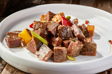 Black pepper king oyster mushroom beef cubes