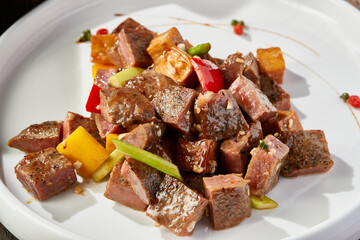 Black pepper king oyster mushroom beef cubes
